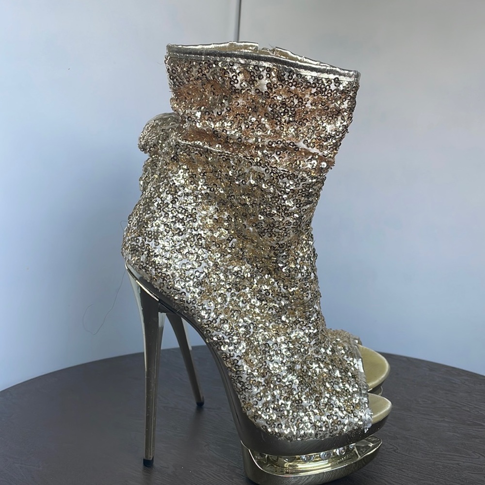Sequins Peep Toe Bootie - image 1